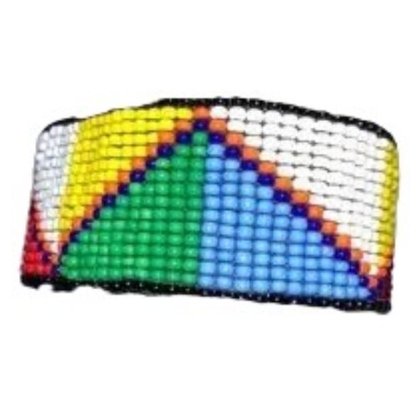 Aztec Triangle Micro Bead Geometric Patterned Bracelet Multicolored 6.25 x 1 in - Picture 1 of 12
